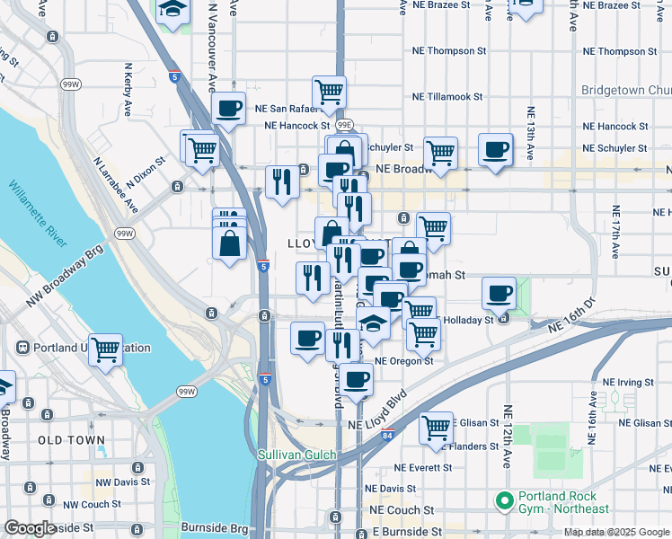 map of restaurants, bars, coffee shops, grocery stores, and more near 1205 NE Martin Luther King Jr Blvd in Portland