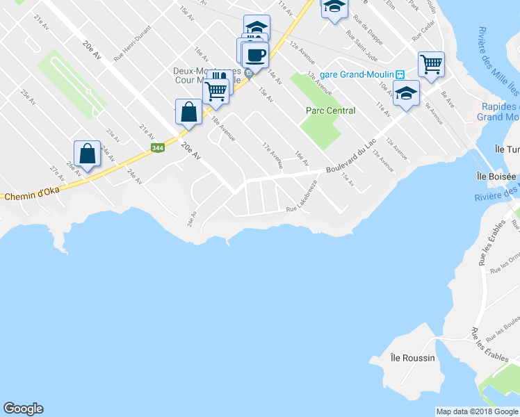 map of restaurants, bars, coffee shops, grocery stores, and more near 1817 Rue Lakebreeze in Deux-Montagnes