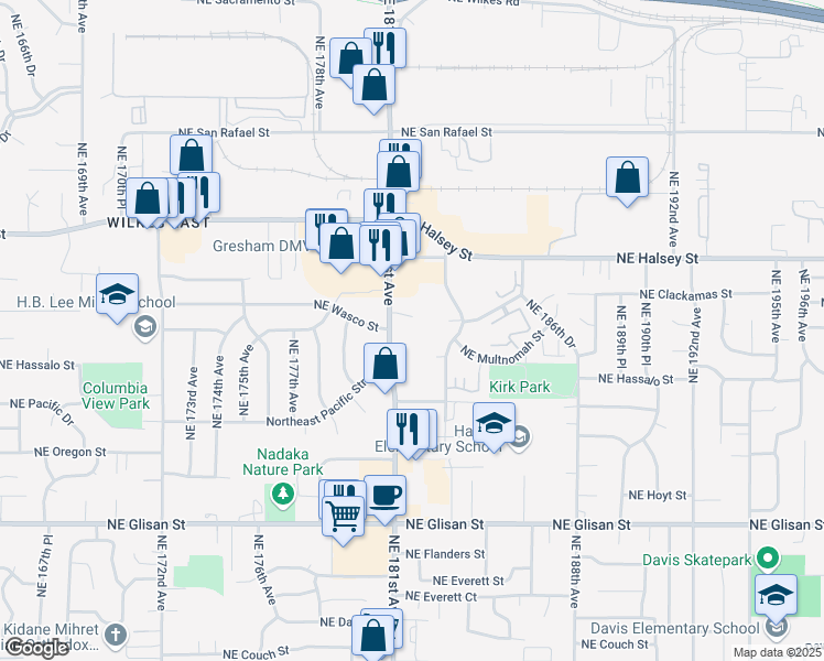 map of restaurants, bars, coffee shops, grocery stores, and more near 1104-1106 Northeast 181st Avenue in Portland