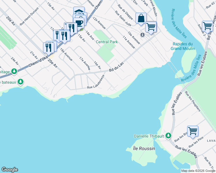 map of restaurants, bars, coffee shops, grocery stores, and more near 6 Rue de la Terrasse Goyer in Deux-Montagnes