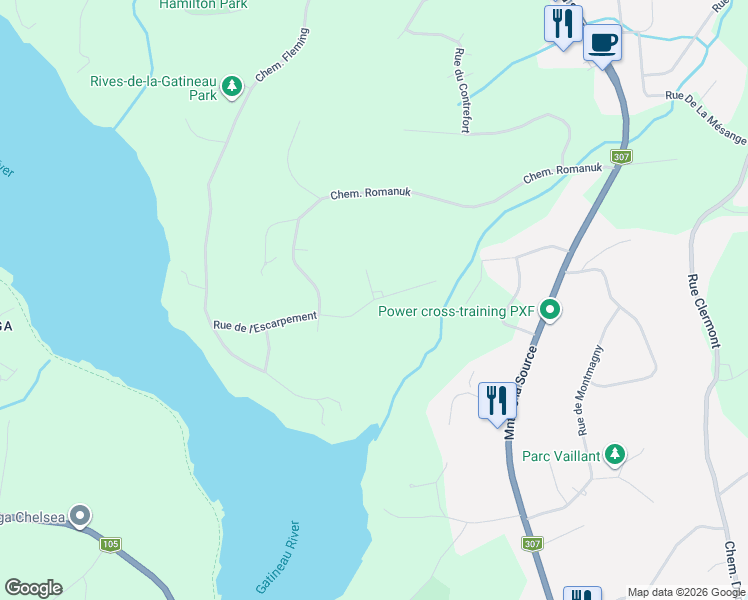 map of restaurants, bars, coffee shops, grocery stores, and more near 6 Impasse de la Côte in Cantley