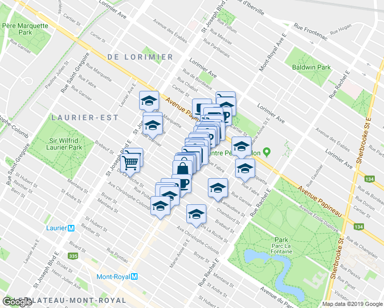 map of restaurants, bars, coffee shops, grocery stores, and more near 4542 Rue Fabre in Montréal