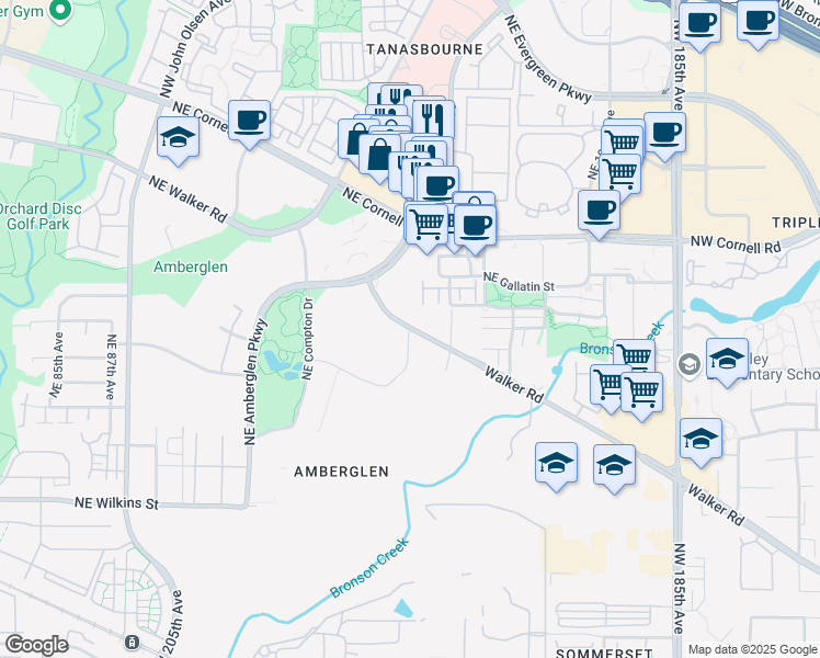 map of restaurants, bars, coffee shops, grocery stores, and more near 19601 Northwest Von Neumann Drive in Hillsboro