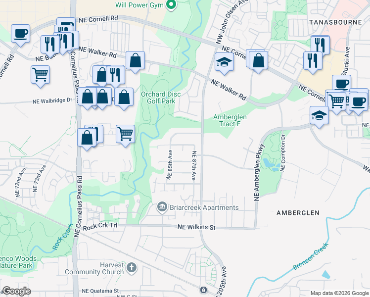 map of restaurants, bars, coffee shops, grocery stores, and more near 20742 Northeast Rockspring Street in Beaverton