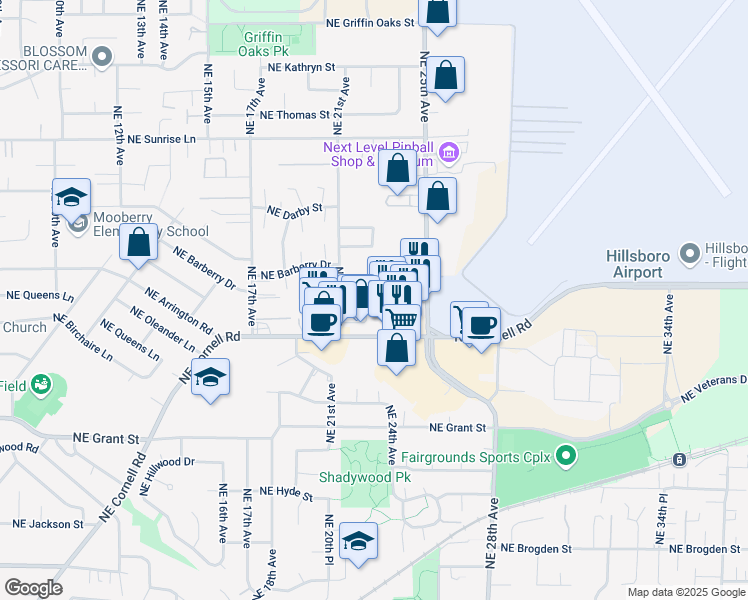 map of restaurants, bars, coffee shops, grocery stores, and more near 2234 Northeast Barberry Drive in Hillsboro