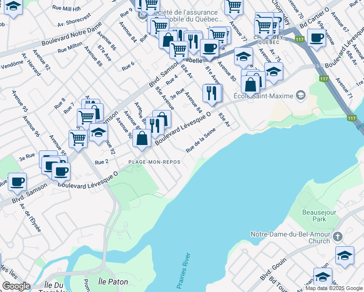 map of restaurants, bars, coffee shops, grocery stores, and more near 4191 Rue de la Seine in Laval