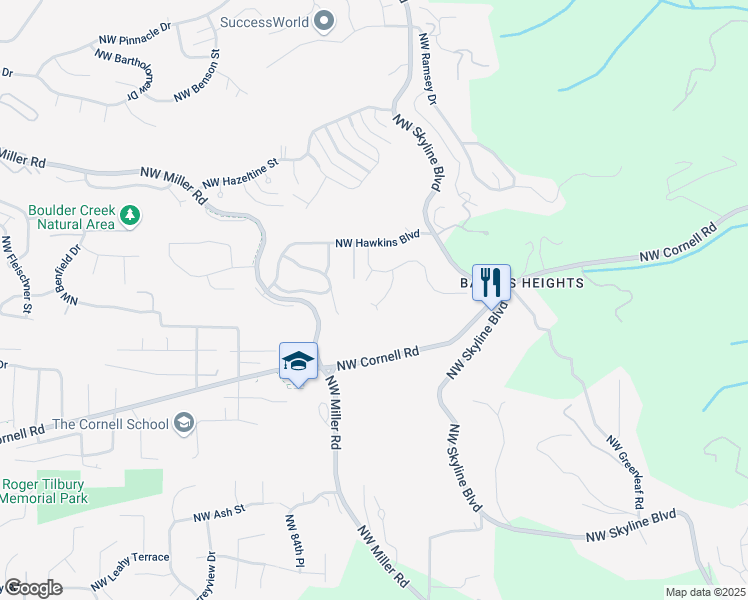 map of restaurants, bars, coffee shops, grocery stores, and more near 1123 Northwest Park Ridge Lane in Portland