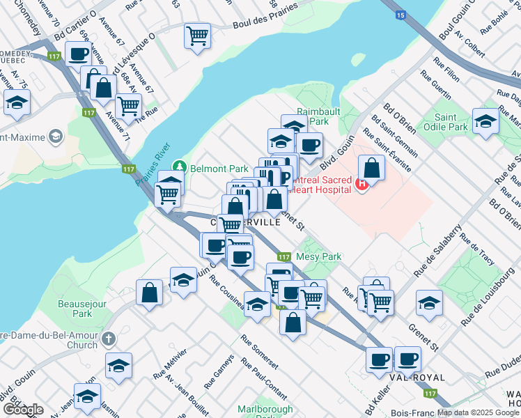 map of restaurants, bars, coffee shops, grocery stores, and more near in Montreal