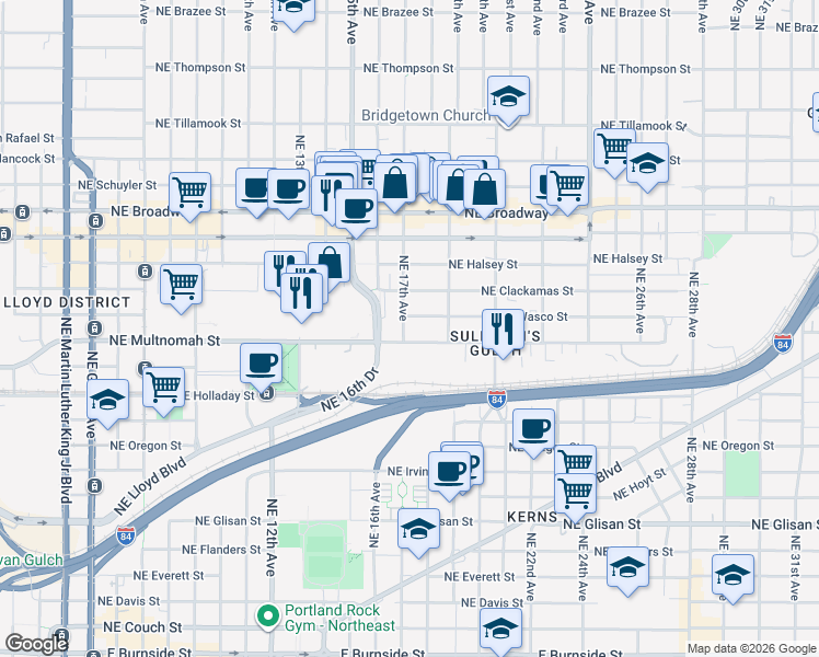 map of restaurants, bars, coffee shops, grocery stores, and more near 1749 Northeast Wasco Street in Portland