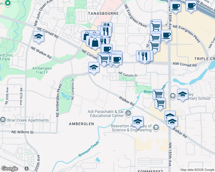 map of restaurants, bars, coffee shops, grocery stores, and more near 9965 Northeast Walker Road in Hillsboro