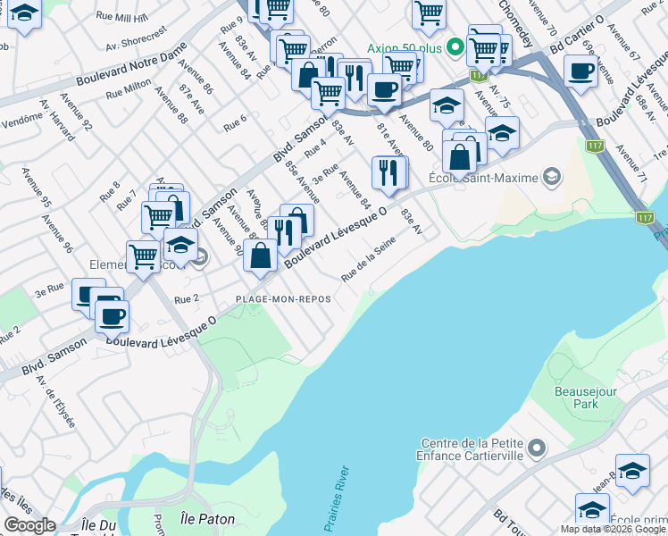map of restaurants, bars, coffee shops, grocery stores, and more near 4191 Rue de la Seine in Laval