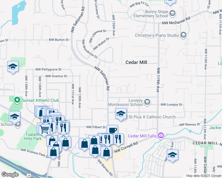 map of restaurants, bars, coffee shops, grocery stores, and more near 1780 Northwest Saltzman Road in Portland