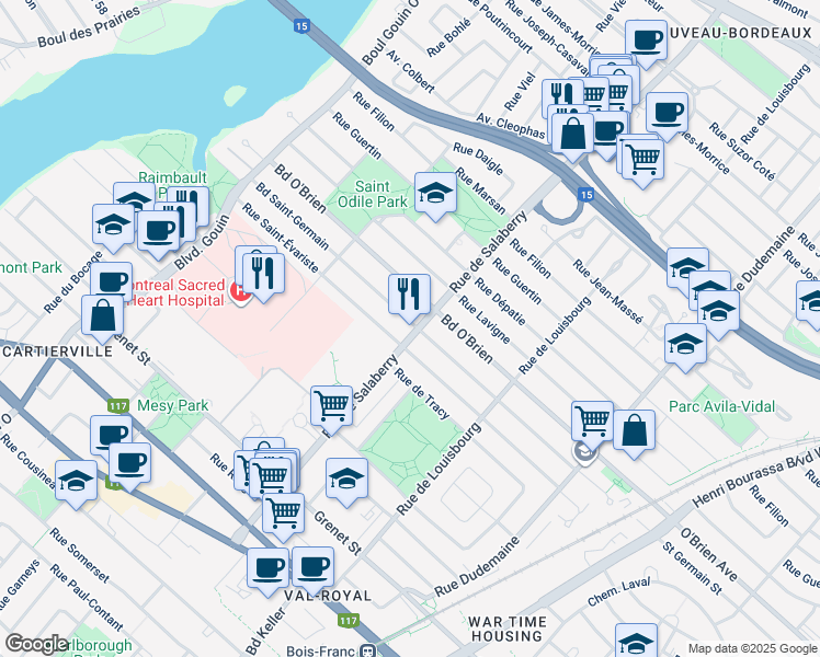 map of restaurants, bars, coffee shops, grocery stores, and more near in Montreal