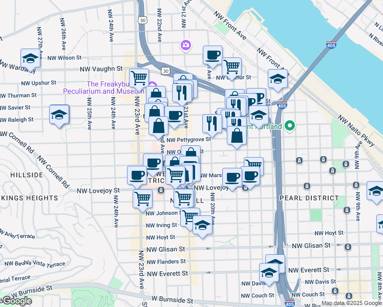 map of restaurants, bars, coffee shops, grocery stores, and more near in Portland