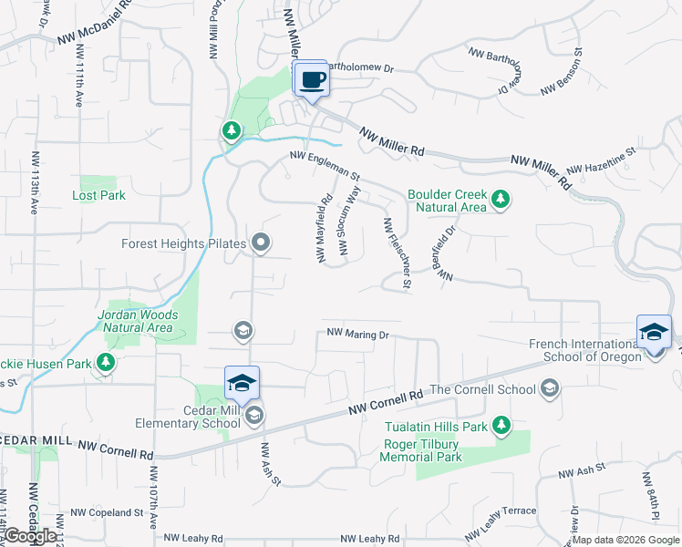 map of restaurants, bars, coffee shops, grocery stores, and more near 1250 Northwest Slocum Way in Portland