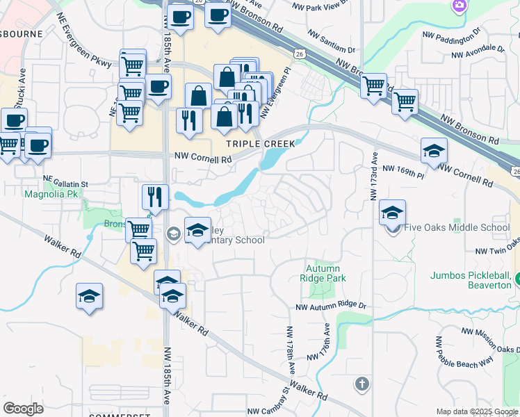map of restaurants, bars, coffee shops, grocery stores, and more near 1798 Northwest Lakeway Lane in Beaverton