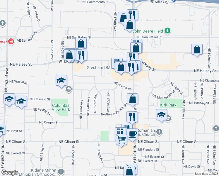map of restaurants, bars, coffee shops, grocery stores, and more near 17705 Northeast Multnomah Drive in Portland