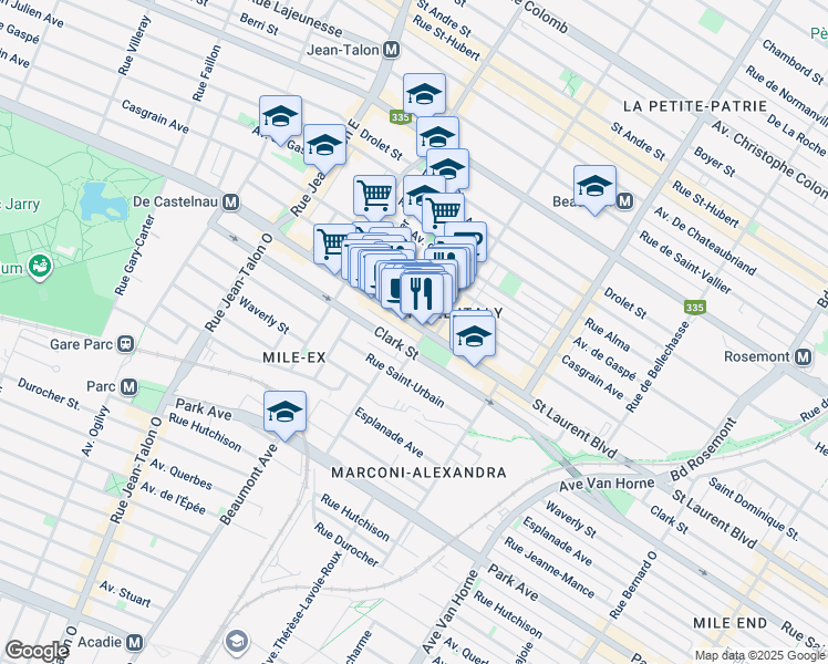 map of restaurants, bars, coffee shops, grocery stores, and more near in Montreal