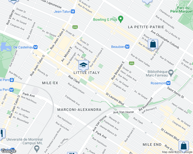 map of restaurants, bars, coffee shops, grocery stores, and more near 6607 Rue Saint-Dominique in Montréal
