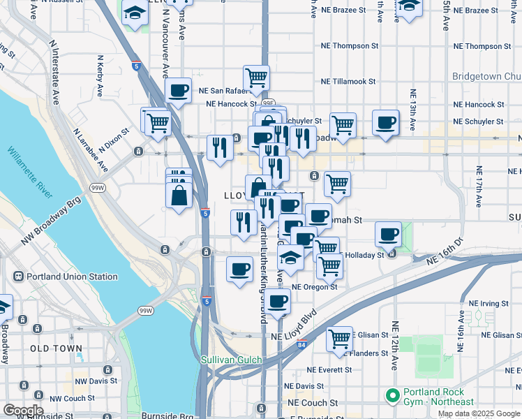 map of restaurants, bars, coffee shops, grocery stores, and more near 1231 NE Martin Luther King Jr Blvd in Portland