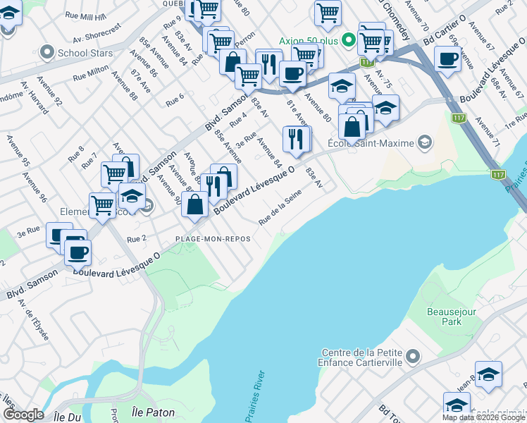 map of restaurants, bars, coffee shops, grocery stores, and more near 4181 Rue de la Seine in Laval