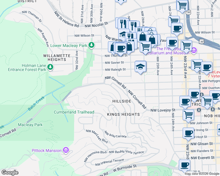 map of restaurants, bars, coffee shops, grocery stores, and more near in Portland