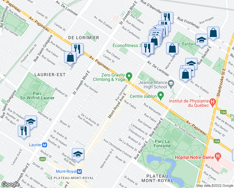 map of restaurants, bars, coffee shops, grocery stores, and more near 4541 Rue Fabre in Montréal