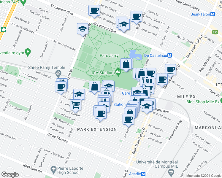 map of restaurants, bars, coffee shops, grocery stores, and more near 409 Rue Saint-Roch in Montreal