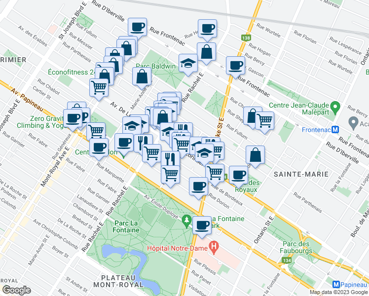 map of restaurants, bars, coffee shops, grocery stores, and more near 4001 Avenue De Lorimier in Montréal