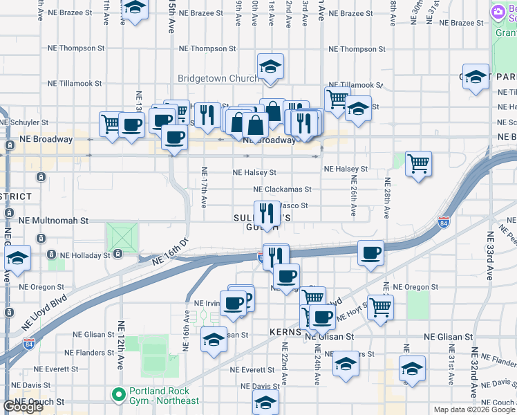 map of restaurants, bars, coffee shops, grocery stores, and more near 2103-2105 Northeast Wasco Street in Portland