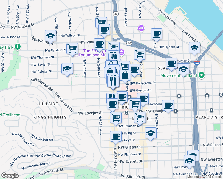 map of restaurants, bars, coffee shops, grocery stores, and more near in Portland