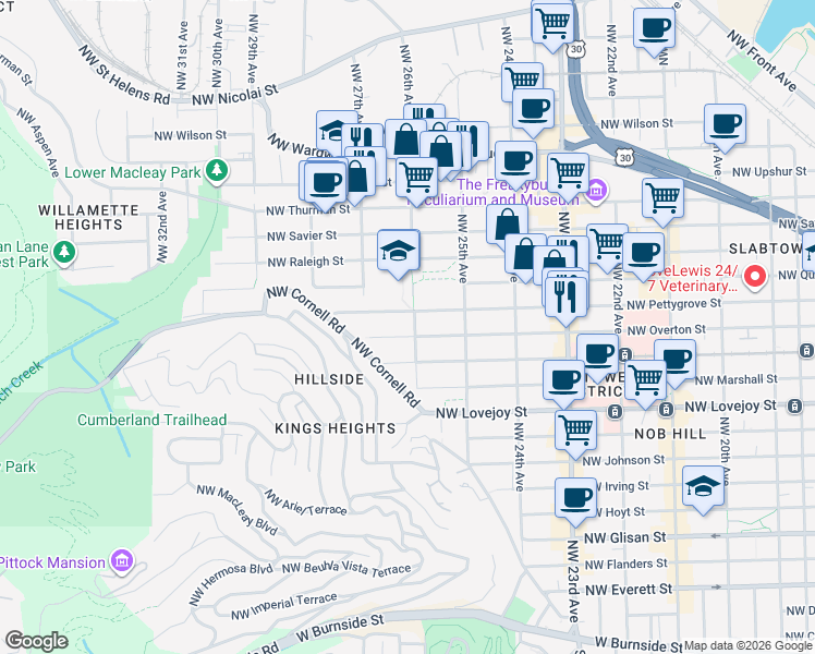 map of restaurants, bars, coffee shops, grocery stores, and more near in Portland