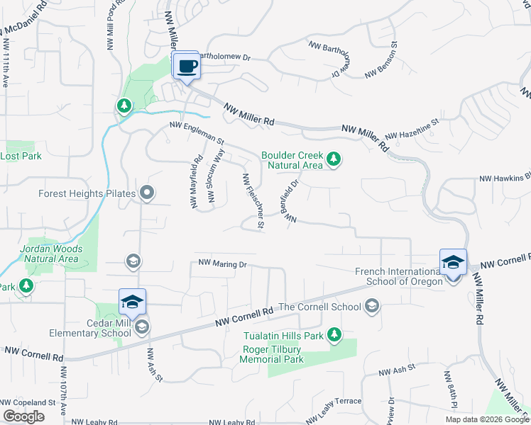 map of restaurants, bars, coffee shops, grocery stores, and more near 9509 Northwest Fleischner Street in Portland