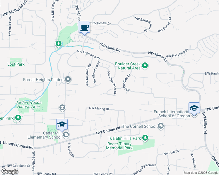 map of restaurants, bars, coffee shops, grocery stores, and more near 1207 Northwest Mayfield Road in Portland