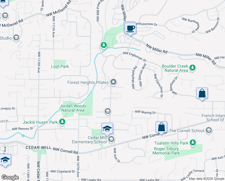map of restaurants, bars, coffee shops, grocery stores, and more near 1825 Northwest 102nd Avenue in Portland
