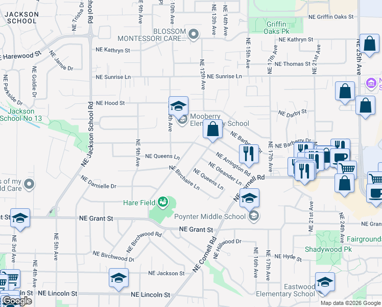 map of restaurants, bars, coffee shops, grocery stores, and more near 1090 Northeast Arrington Road in Hillsboro