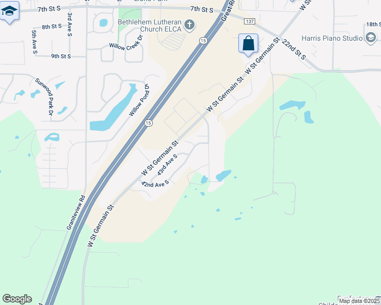 map of restaurants, bars, coffee shops, grocery stores, and more near 2461 42nd Avenue South in Saint Cloud