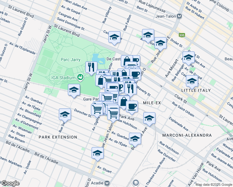 map of restaurants, bars, coffee shops, grocery stores, and more near in Montreal