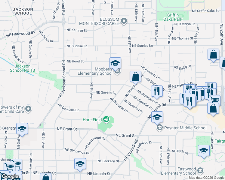 map of restaurants, bars, coffee shops, grocery stores, and more near 1016 Northeast 10th Avenue in Hillsboro