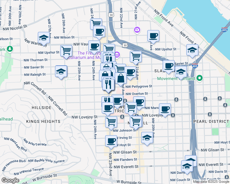 map of restaurants, bars, coffee shops, grocery stores, and more near in Portland