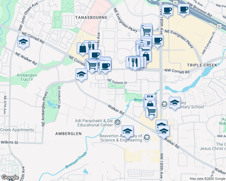 map of restaurants, bars, coffee shops, grocery stores, and more near 1810 Northwest 192nd Avenue in Hillsboro