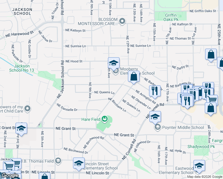 map of restaurants, bars, coffee shops, grocery stores, and more near 1016 Northeast 10th Avenue in Hillsboro