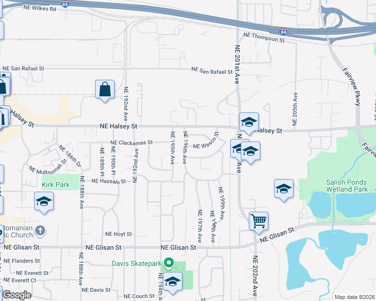 map of restaurants, bars, coffee shops, grocery stores, and more near 1309 Northeast 196th Avenue in Portland
