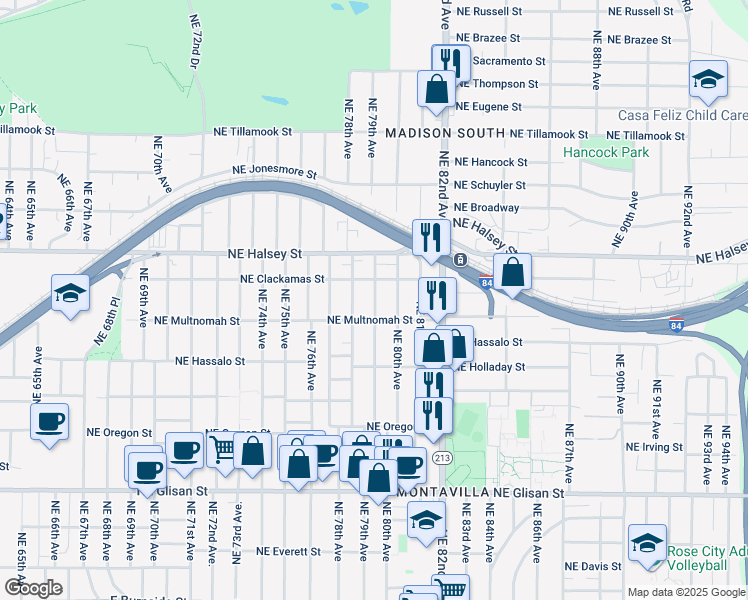 map of restaurants, bars, coffee shops, grocery stores, and more near 1324 Northeast 79th Avenue in Portland