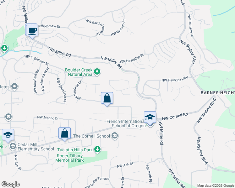 map of restaurants, bars, coffee shops, grocery stores, and more near 1793 Northwest Christine Court in Portland