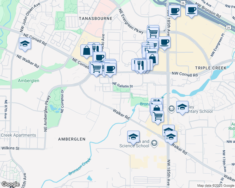 map of restaurants, bars, coffee shops, grocery stores, and more near 1810 Northwest 192nd Avenue in Hillsboro