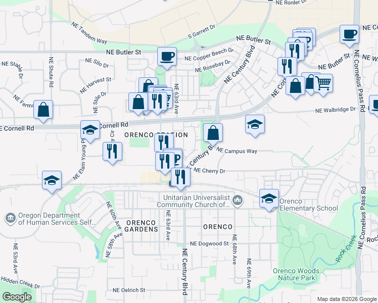 map of restaurants, bars, coffee shops, grocery stores, and more near 1145 Northeast Horizon Loop in Hillsboro
