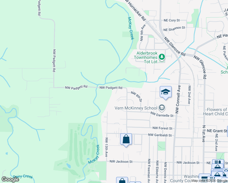 map of restaurants, bars, coffee shops, grocery stores, and more near 1200 Northwest Padgett Road in Hillsboro