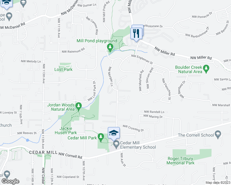 map of restaurants, bars, coffee shops, grocery stores, and more near 10262 Northwest Forestview Way in Portland