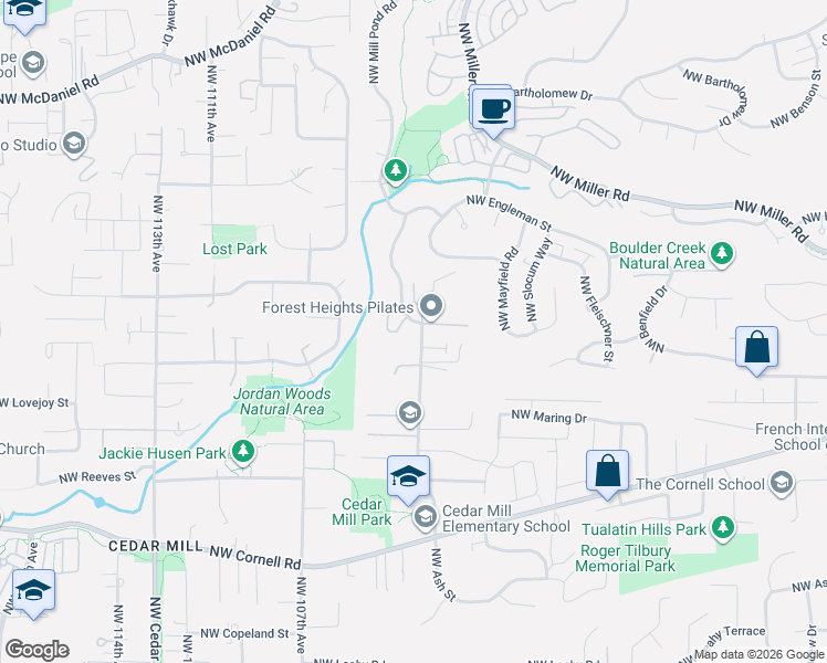 map of restaurants, bars, coffee shops, grocery stores, and more near 10262 Northwest Forestview Way in Portland